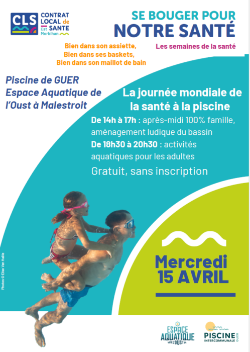 Pour les semaines de la santé, la Piscine de Guer et l'espace aquatique de l'Oust à Malestroit vous propose une journée d'animations le Mercredi 15 avril 2026.